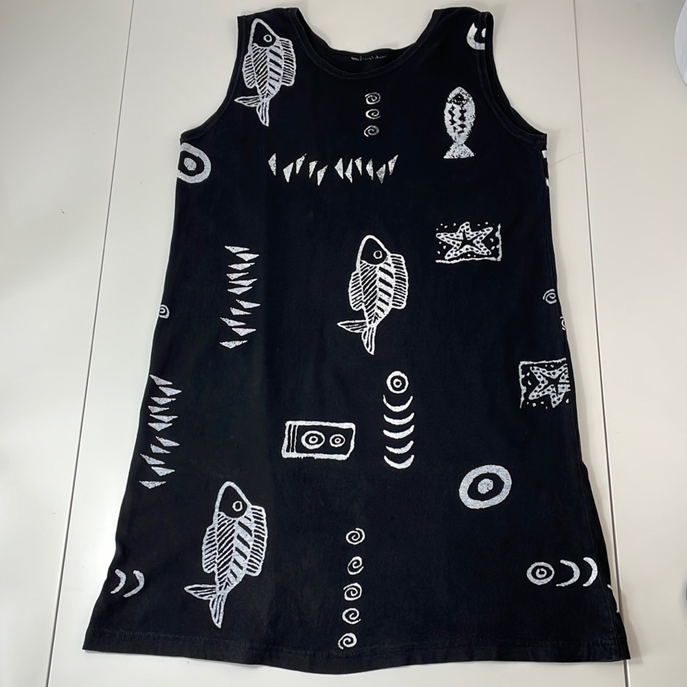 Summer dress, mini, black & white jersey, Size M-L